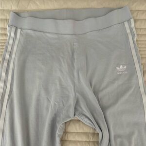 Adidas 3 striped leggings, light sky blue, size Large, excellent condition.